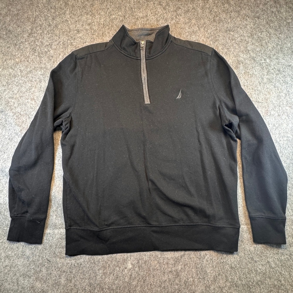 Nautica Mens Black 1/4 Zip Pullover Sweatshirt With Logo Size XL